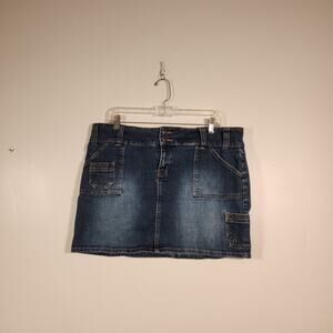 OLD NAVY VTG Denim Cargo Mini Skirt Womens 14 Blue Medium Wash Stretch 2000s Y2K